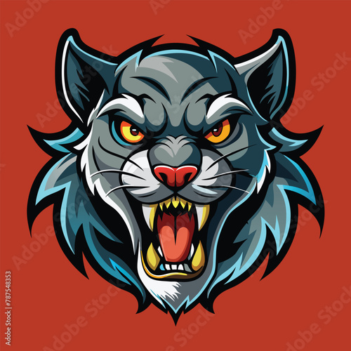 A close-up view of a ferocious black and white tigers head with striking orange eyes  Ferocious Undead Feline  Zombie Cougar Mascot Logo Design