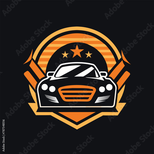 A car with star decals on the roof, parked in a lot, Generate a clean and modern logo for an auto repair garage
