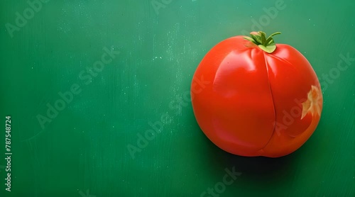 Tomate maduro cortado a la mitad sobre fondo verde, delicioso tomate fresco  photo