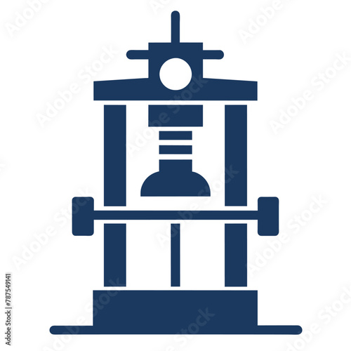 A tall tower featuring a prominent clock at its peak, standing against a clear sky, Graphic representation of a hydraulic press machine, minimalist simple modern vector logo design