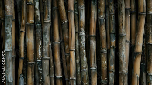 A dense bamboo forest  vertical panorama to emphasize the height and straight lines of the bamboo stalks