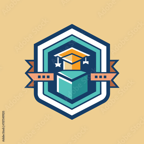 Logo featuring a box element inside it, designed for a tech education company, Minimalist badge for a tech education company, minimalist simple modern vector logo design