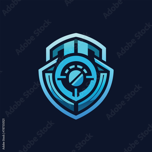 A minimalist blue shield logo displayed prominently against a dark background, Minimalist Logo for Cybersecurity Services Company, minimalist simple modern vector logo design