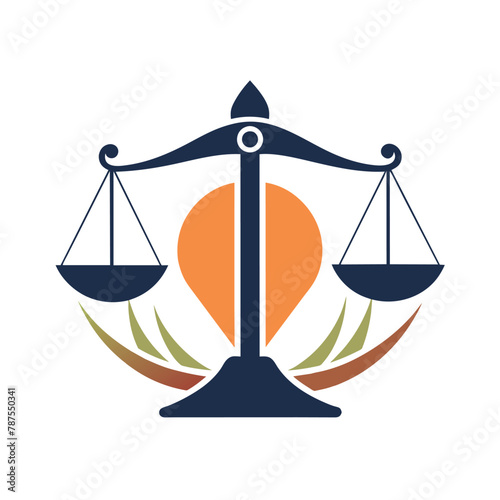 A modern interpretation of justice scales set against a backdrop of a bright sun, Modern interpretation of justice scales, minimalist simple modern vector logo design photo