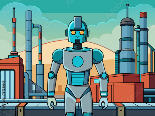 Futuristic robot vector with sleek, industrial architecture Illustration