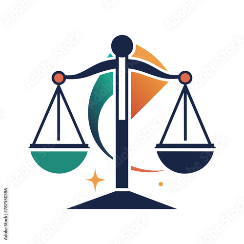 Balance Scale With Star and Star on Top, Modern interpretation of justice scales, minimalist simple modern vector logo design