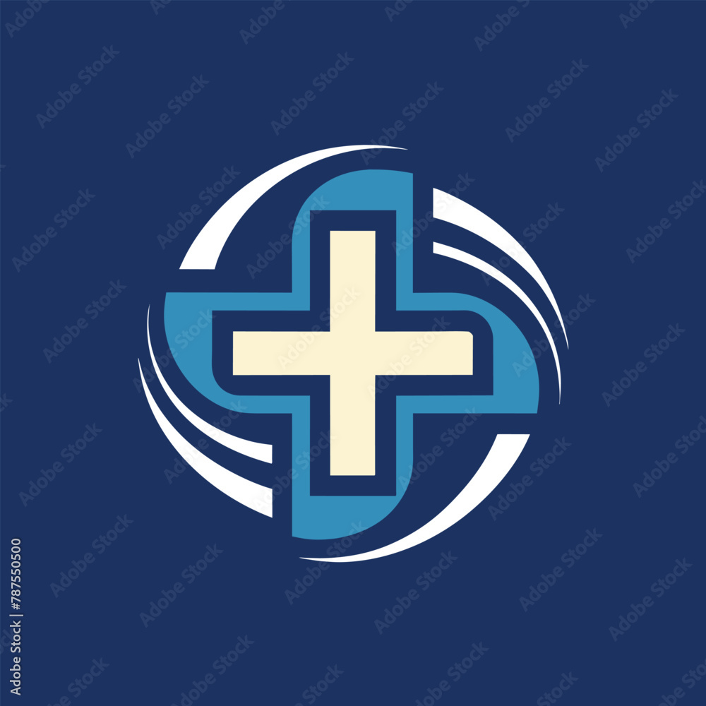 Creative logo design featuring a blue and white color scheme with a cross in the center, Negative space used creatively to depict a medical cross in a minimalist logo Creative logo design featuring a blue and white color scheme with a cross in the center, Negative space used creatively to depict a medical cross in a minimalist logo