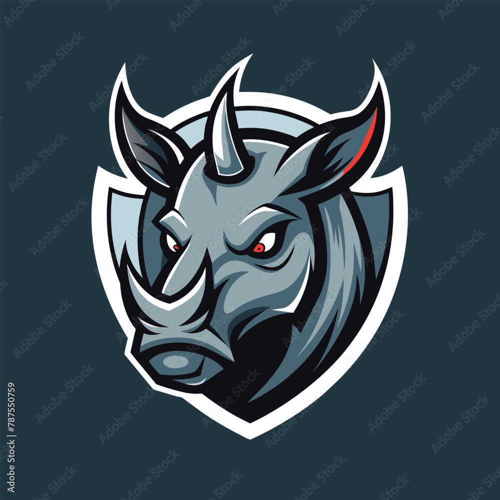 A close-up view of a rhinos head with prominent horns against a dark backdrop, Produce a sleek and minimalistic representation of a rhinoceros head for a logo design A close-up view of a rhinos head with prominent horns against a dark backdrop, Produce a sleek and minimalistic representation of a rhinoceros head for a logo design
