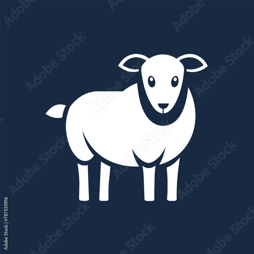A white sheep stands against a dark blue background, Sheep logo template, minimalist simple modern vector logo design