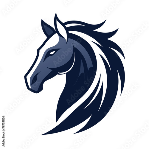 A sleek horses head with a long mane flowing gracefully, Sleek and minimalistic horse head silhouette, minimalist simple modern vector logo design