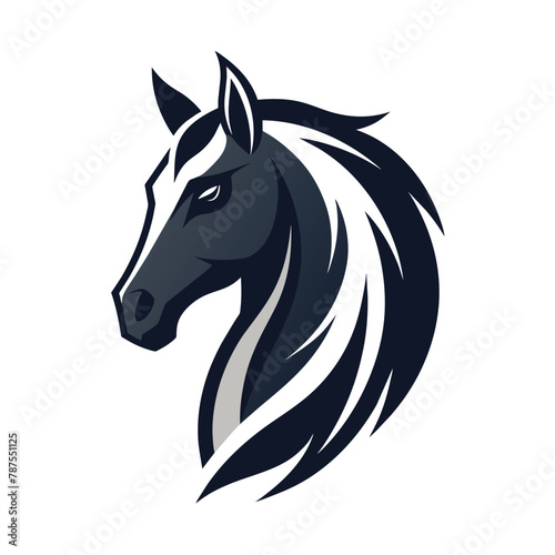 A horses head displaying a long mane in a sleek and minimalistic silhouette  Sleek and minimalistic horse head silhouette  minimalist simple modern vector logo design
