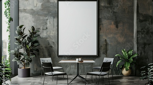 mock up poster frame in modern interior background