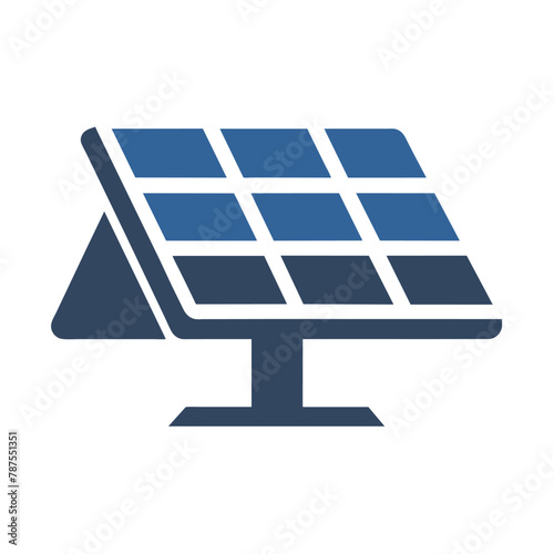 A solar panel rests on top of a computer monitor, converting sunlight into energy for the device, Solar panel icon with sleek, understated details, minimalist simple modern vector logo design