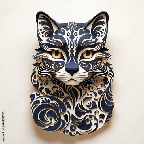 Intricate paper art cat face
