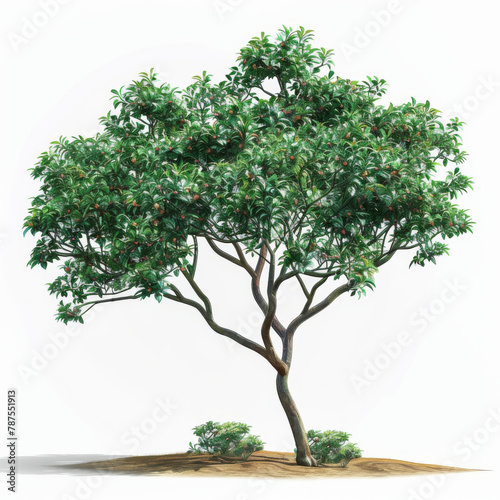 A richly detailed illustration of a lush green tree with ripe fruits  isolated on a white background.
