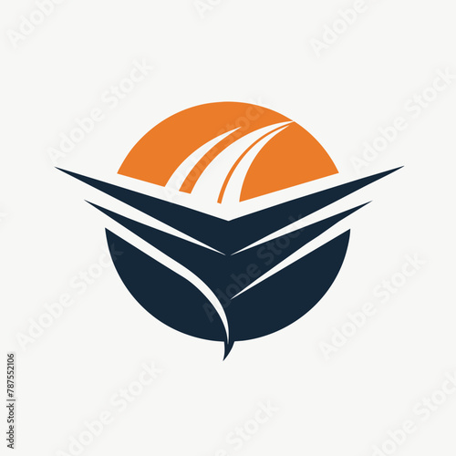 Orange and Blue Logo With Leaf, Utilizing negative space to create a sense of airiness, minimalist simple modern vector logo design photo