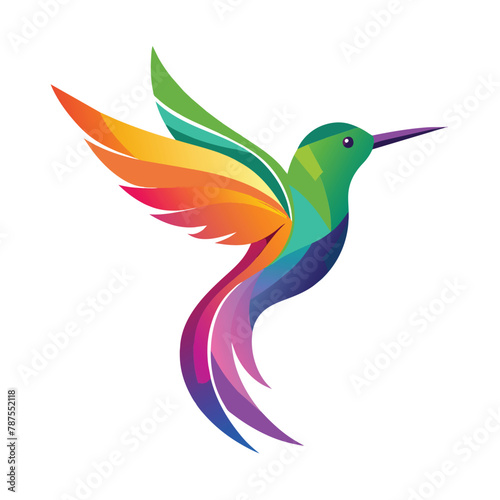A vibrant hummingbird with colorful feathers is flying through the air, Vibrant and colorful hummingbird design, minimalist simple modern vector logo design