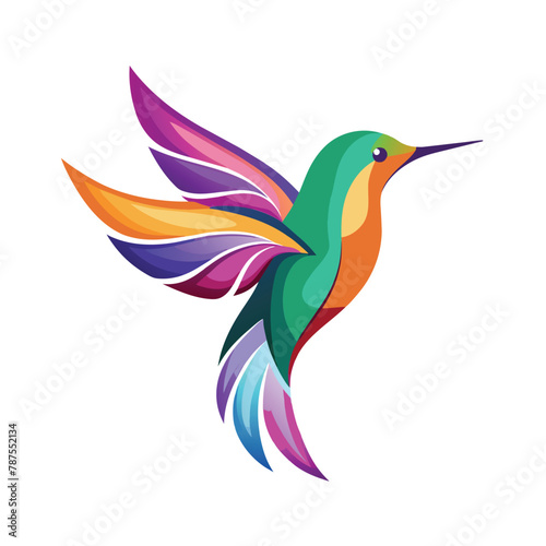 A vibrant hummingbird with colorful feathers soaring gracefully through the air, Vibrant and colorful hummingbird design, minimalist simple modern vector logo design © Iftikhar alam