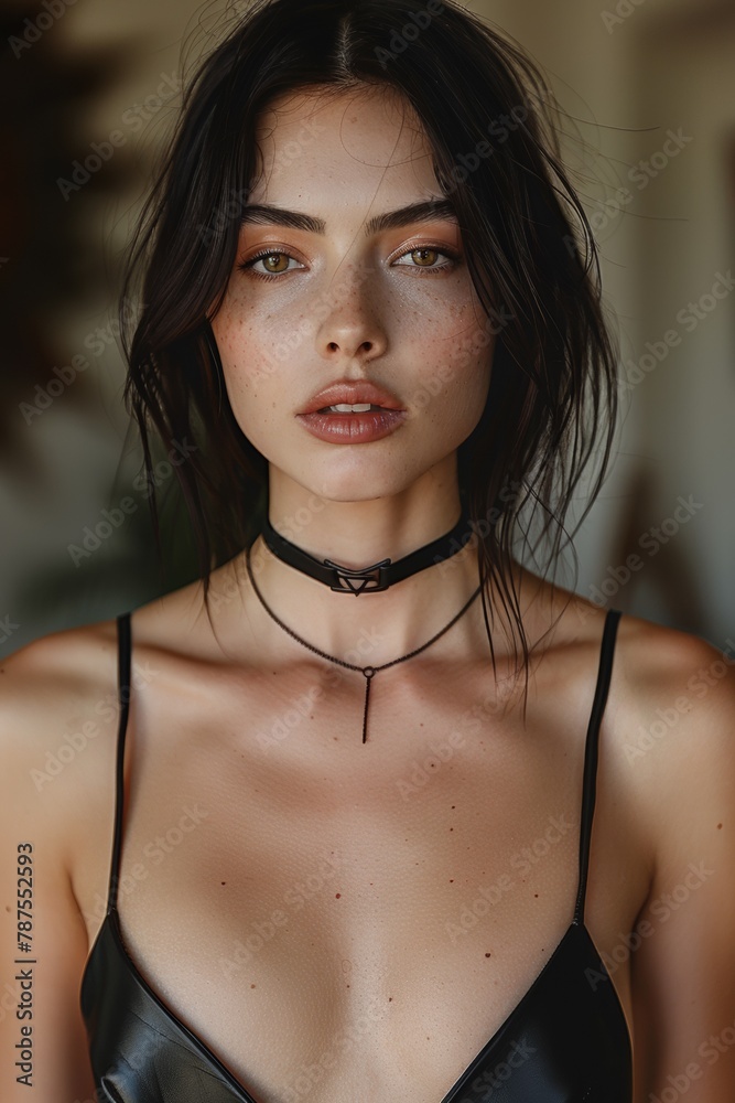 A woman in a black bra and panties with her hair up, AI A woman in a black bra and panties with her hair up, AI