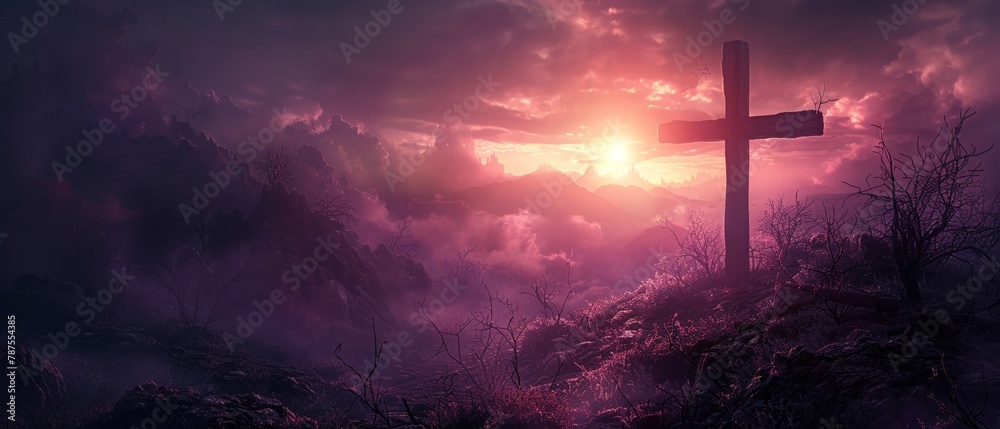 Obraz premium Holy cross, dawn over Golgotha