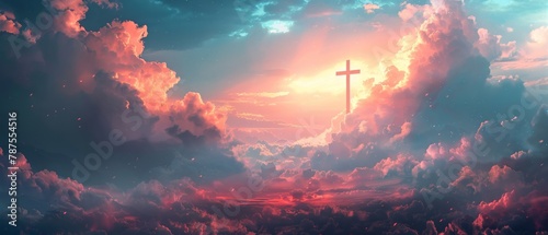Holy cross, clouds, and light background photo