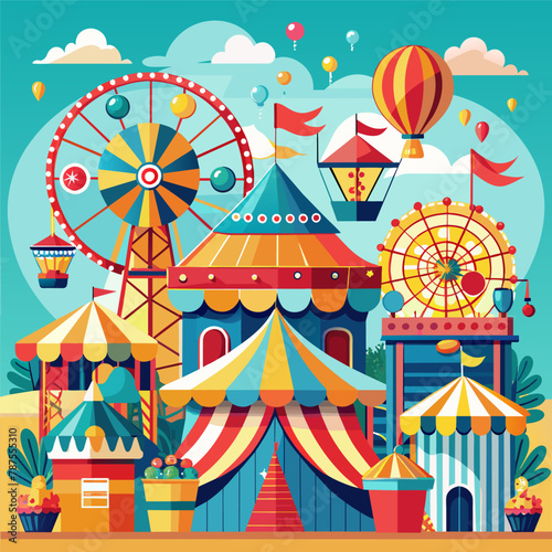 Vibrant carnival with rides, games, and colorful decorations vector Illustration