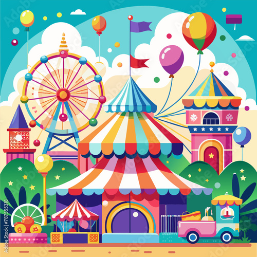 Vibrant carnival with rides, games, and colorful decorations vector Illustration