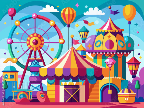 Vibrant carnival with rides, games, and colorful decorations vector Illustration
