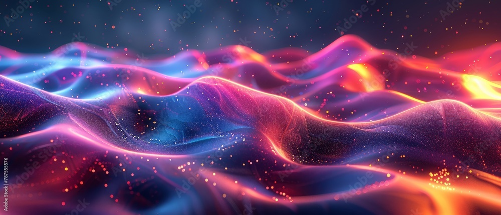 Futuristic fluid waves in neon 3D