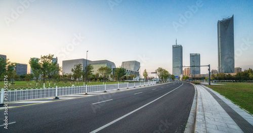Tranquil Urban Roadway at Sunset in the City