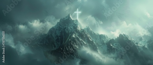 Ethereal cross above clouded peak © Seksan