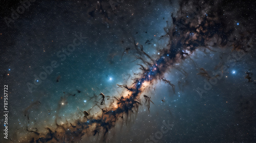 a spectacular view of a starry night sky filled with cosmic dust, nebulae, and a myriad of stars, revealing the awe-inspiring complexity of the universe