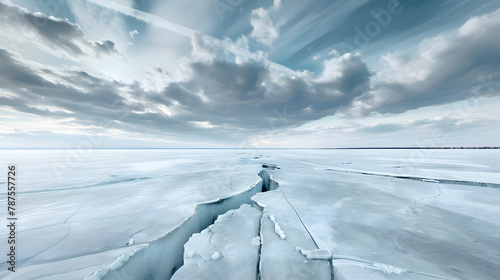 A frozen lake breaking up in the early spring, time-lapse photography to show the dynamic cracks forming and spreading across the ice