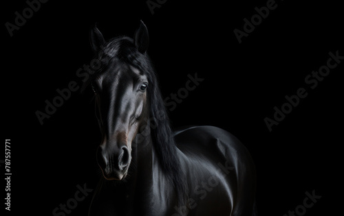 Front of beautiful black frisian stallion photo