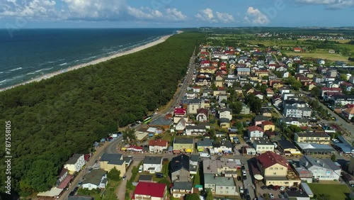 Panorama Forest Sea Karwia Las Morze Plaza Aerial View Poland photo