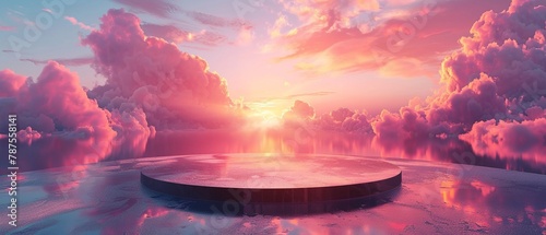 Dreamy sunset abstract backdrop with podium photo