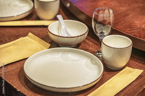 Close-up of Traditional Chinese Dining Table Setting