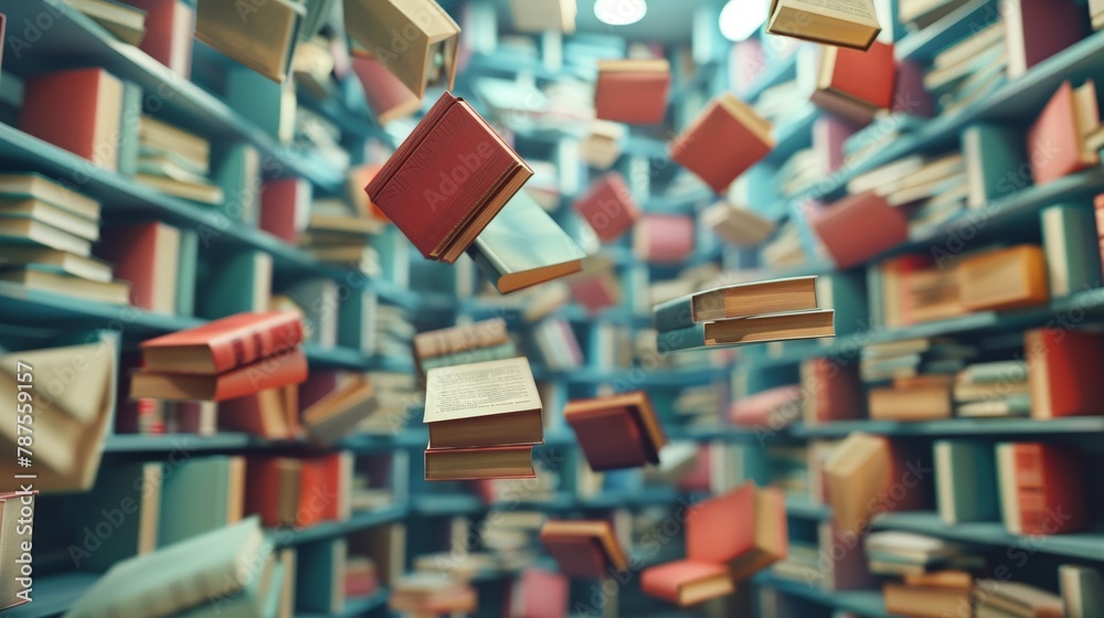 Creative learning concept with floating books Creative learning concept with floating books