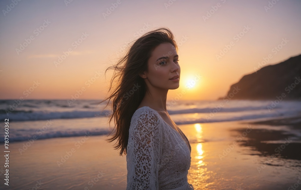 Contemplative Figure Embracing Sunset on Serene Beach