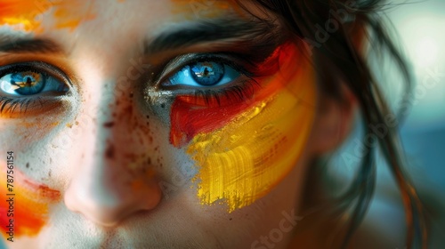beautiful woman with her face painted with the flag of Germany in high resolution and high quality HD