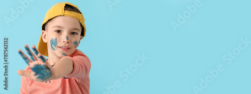 Little boy with hand and fa...