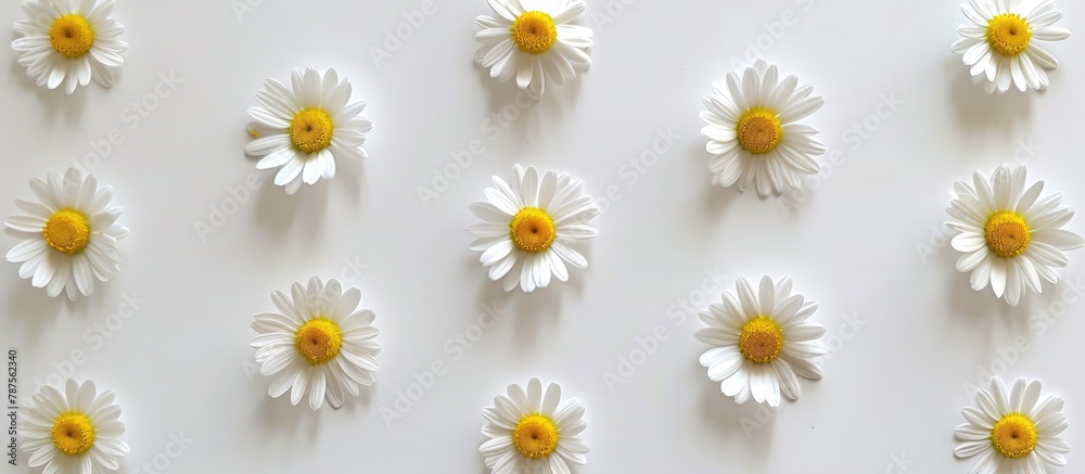 Each daisy flower is photographed individually against a white backdrop.