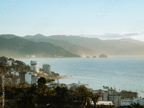 Incredible view looking south towards Conchas Chinas Beach from el mirador at Hill of the Cross Viewpoint in Puerto Vallarta, Mexico. photo