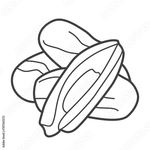 Linear icon of dates, vector illustration in black and white. Sweet fruit symbol in simple style.