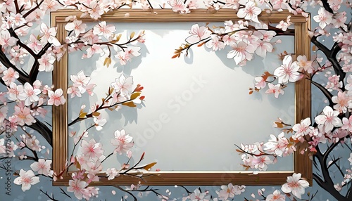 桜の枝が囲っている白い背景、とてもシンプルで見やすい、中央部分は角々が鮮明な
ボードでお洒落に仕上げる photo