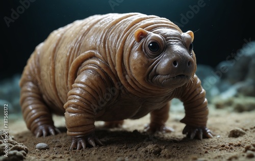 Close up of a small brown chelonoidis crawling on the ground photo