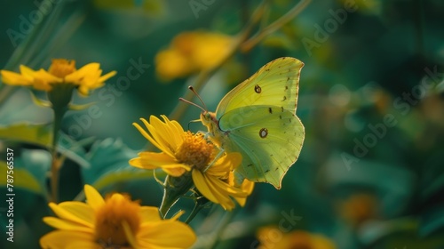 Beautiful insect butterfly sitting on the flower garden with nature blur background. AI generated © MUCHIB
