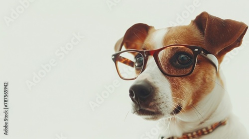 Portrait funny cute smart dog stylist with glasses on white background. AI generated image © MUCHIB