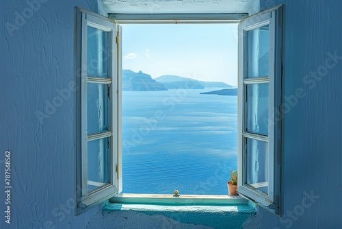 A window with a view of the ocean