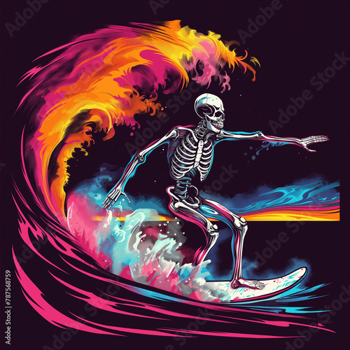 surfing skull illustration